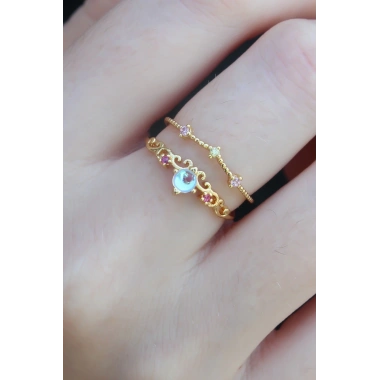 Gold Renk Zirkon Taşlı Taç Model Kadın Yüzük