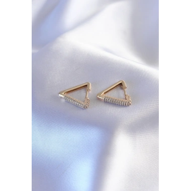Gold Renk Zirkon Taşlı Üçgen Model Kadın Küpe