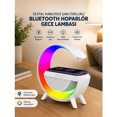 Google Dijital Kablosuz Şarj Özellikli Bluetooth Hoparlör Gece Lambası