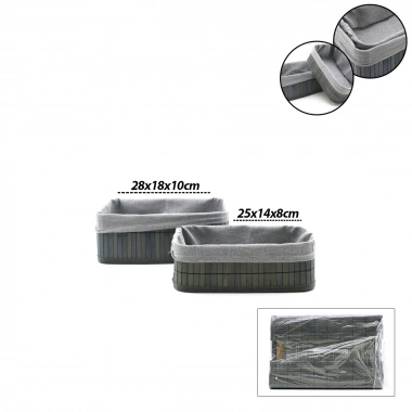 GRİ 2 BOY D.DÖRTGEN BAMBU KENAR ORGANİZER SEPET AHŞAP ALTLIK - BEZLİ 25X14-28X18CM (5468)
