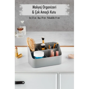 Gri Makyaj Kutusu & Kozmetik Organizeri & Çok Amaçlı Kutu