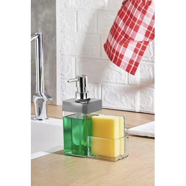 Gri Renkli Sıvı Sabunluk Süngerlik Hazneli 450 ml