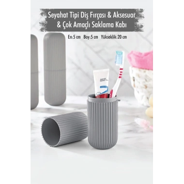 Gri Seyahat Tipi Diş Fırçası & Aksesuar Kutusu & Çok Amaçlı Saklama Kabı