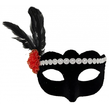 Gümüş Dantelli Kırmızı Gül Tasarımlı Parti Maskesi