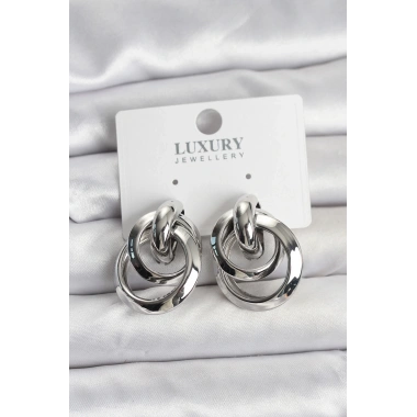 Gümüş Renk Halka Model Pirinç Kadın Küpe