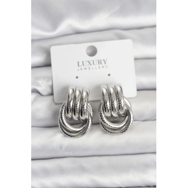 Gümüş Renk Halka Modelli Pirinç Kadın Küpe