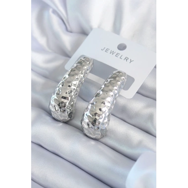 Gümüş Renk İşleme Detay Pirinç Kadın Küpe