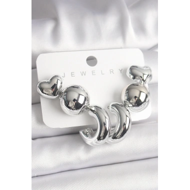 Gümüş Renk Kalp Halka Figür CCB Plastik Kadın Küpe Seti