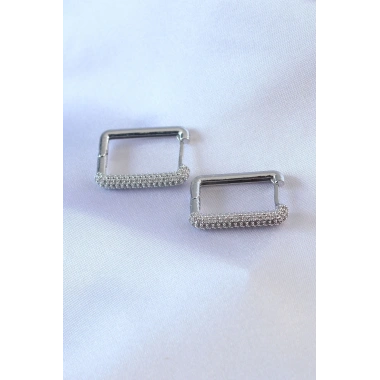 Gümüş Renk Kare Model Zirkon Taşlı Pirinç Kadın Küpe