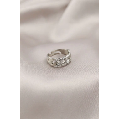 Gümüş Renk Metal Zincir Model Taşlı Kadın Yüzük