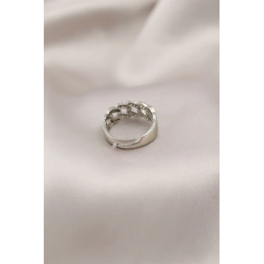 Gümüş Renk Metal Zincir Model Taşlı Kadın Yüzük