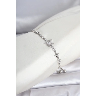 Gümüş Renk Pirinç Yıldız Model Asansörlü Kadın Bileklik