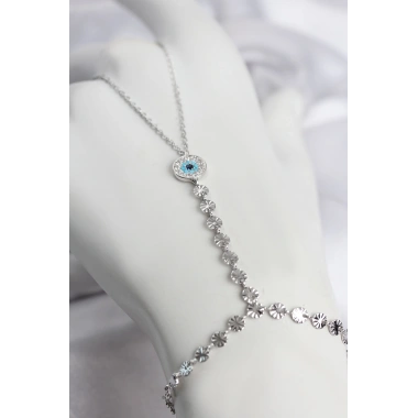 Gümüş Renk Pirinç Zirkon Taşlı Nazar Model Şahmeran
