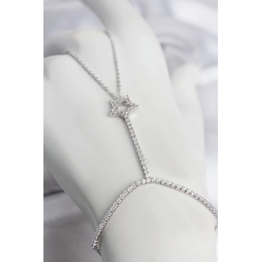Gümüş Renk Pirinç Zirkon Taşlı Yıldız Model Şahmeran
