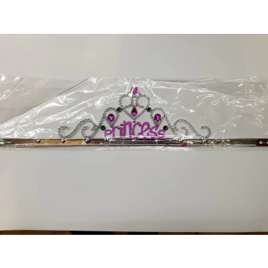 Gümüş Renk Prenses Yazılı Parti Tacı 60 Cm