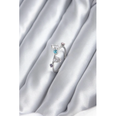 Gümüş Renk Renkli Zirkon Taşlı Kadın Yüzük