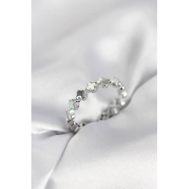 Gümüş Renk Sedefli Yonca Model Kadın Yüzük