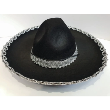 Gümüş Renk Şeritli Meksika Mariachi Latin Şapkası 55 Cm Çocuk