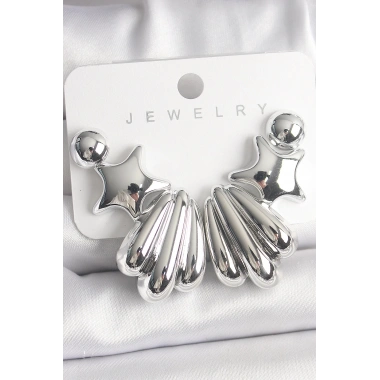 Gümüş Renk Yıldız Deniz Kabuğu Model CCB Plastik Kadın Küpe Seti