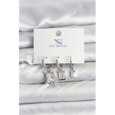 Gümüş Renk Zirkon Taşlı Kadın Küpe