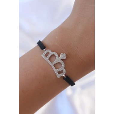 Gümüş Renk Zirkon Taşlı Taç Figür Makrome Bileklik