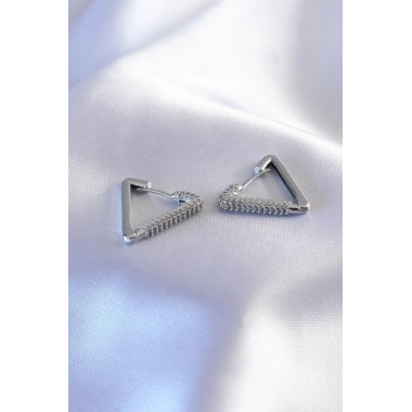 Gümüş Renk Zirkon Taşlı Üçgen Model Kadın Küpe