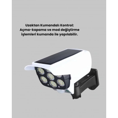 Güneş Enerjili Kamera Görünümlü Hareket Sensörlü LED Duvar Lambası Uzaktan Kumandalı