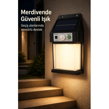 Güneş Enerjili Sensörlü Solar Aplik Dış Mekan Kapı Bahçe Balkon Garaj Duvar Işığı