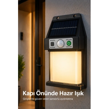 Güneş Enerjili Sensörlü Solar Aplik Dış Mekan Kapı Bahçe Balkon Garaj Duvar Işığı