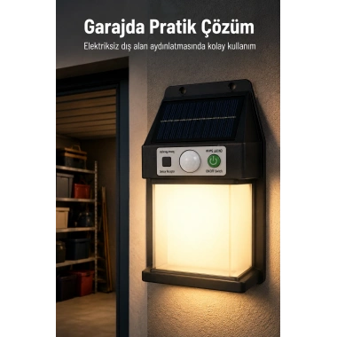 Güneş Enerjili Sensörlü Solar Aplik Dış Mekan Kapı Bahçe Balkon Garaj Duvar Işığı