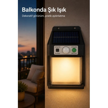Güneş Enerjili Sensörlü Solar Aplik Dış Mekan Kapı Bahçe Balkon Garaj Duvar Işığı