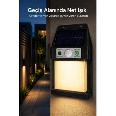 Güneş Enerjili Sensörlü Solar Aplik Dış Mekan Kapı Bahçe Teras Duvar Aydınlatma