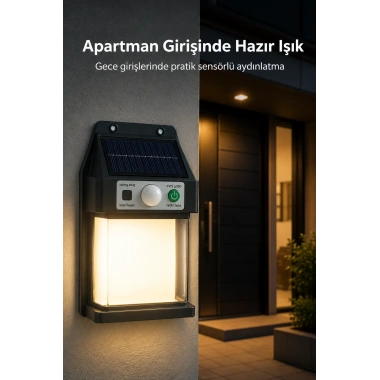 Güneş Enerjili Sensörlü Solar Aplik Dış Mekan Kapı Bahçe Teras Duvar Aydınlatma
