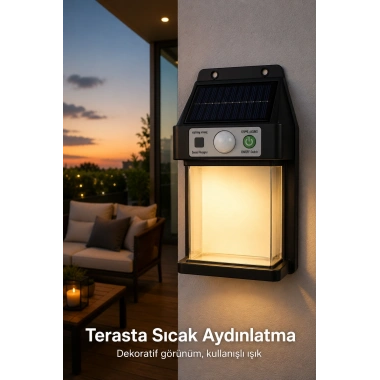 Güneş Enerjili Sensörlü Solar Aplik Dış Mekan Kapı Bahçe Teras Duvar Aydınlatma