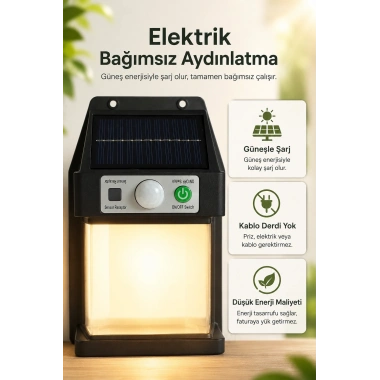 Güneş Enerjili Sensörlü Solar Aplik Duvar Tipi Dış Mekan Bahçe Balkon Işığı