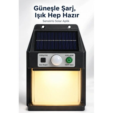 Güneş Enerjili Sensörlü Solar Aplik Duvar Tipi Dış Mekan Bahçe Balkon Işığı