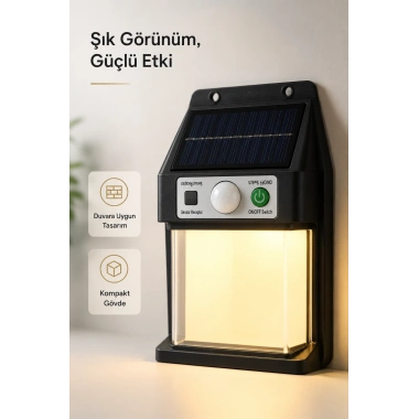 Güneş Enerjili Sensörlü Solar Aplik Duvar Tipi Dış Mekan Bahçe Balkon Işığı