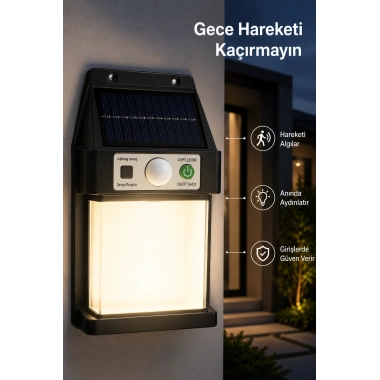 Güneş Enerjili Sensörlü Solar Aplik Duvar Tipi Dış Mekan Bahçe Balkon Işığı