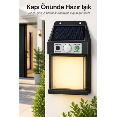 Güneş Enerjili Sensörlü Solar Aplik Duvar Tipi Dış Mekan Bahçe Balkon Işığı