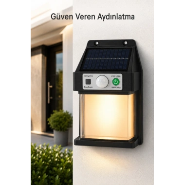 Güneş Enerjili Sensörlü Solar Aplik Duvar Tipi Dış Mekan Hareket Algılamalı Işık