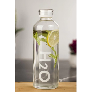 H2o Borosilikat Cam Matara Vakum Kapaklı Su Şişesi Suluk Beyaz 1000 ML