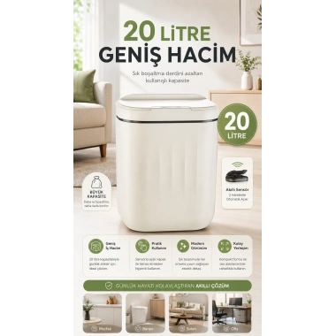 Hareket Sensörlü Büyük 20L Çöp Kovası UV Işıklı