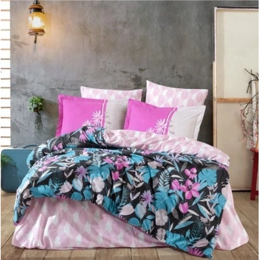 Hobby Kingsize Poplin Nevresim Monstera Fuşya