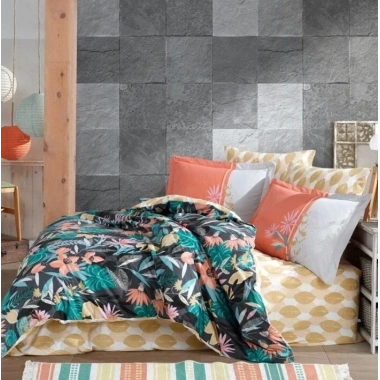 Hobby Kingsize Poplin Nevresim Monstera Oranj