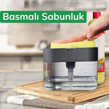 İkisi Bir Arada Basmalı Pratik Sıvı Sabunluk Pompası ve Bulaşık Yıkama Süngeri Haznesi (5468)