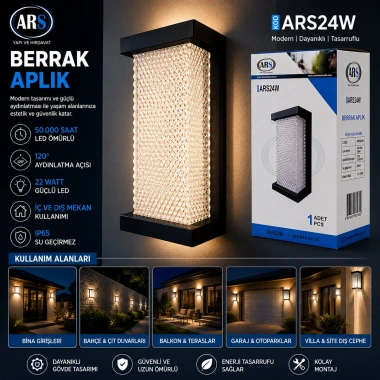 IP66 50.000 SAAT LED ÖMRÜ 22W BERRAK LED APLİK DUVAR LAMBASI ARS-348954 (5468)