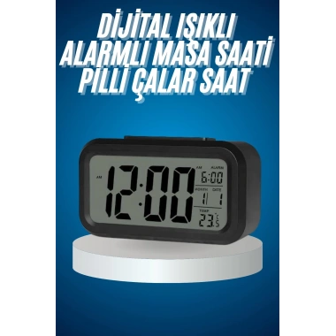 Işıklı Dereceli Masa Ofis Saati Alarmlı Termometre Takvim Çalar Saat