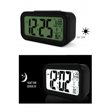Işıklı Dereceli Masa Ofis Saati Alarmlı Termometre Takvim Çalar Saat
