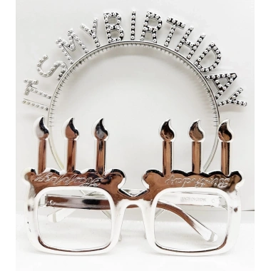 İt39s My Birthday Yazılı Taç Ve Mum Şekilli Gözlük Seti Gümüş Renk