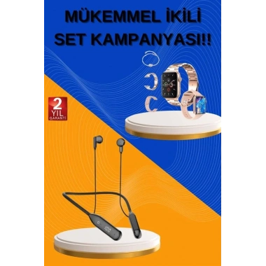 Kablolu Bluetooth Kulaklık ve Kadınlara Özel Bileklik Hediyeli Yeni Nesil Akıllı Saat 3 Kordonlu